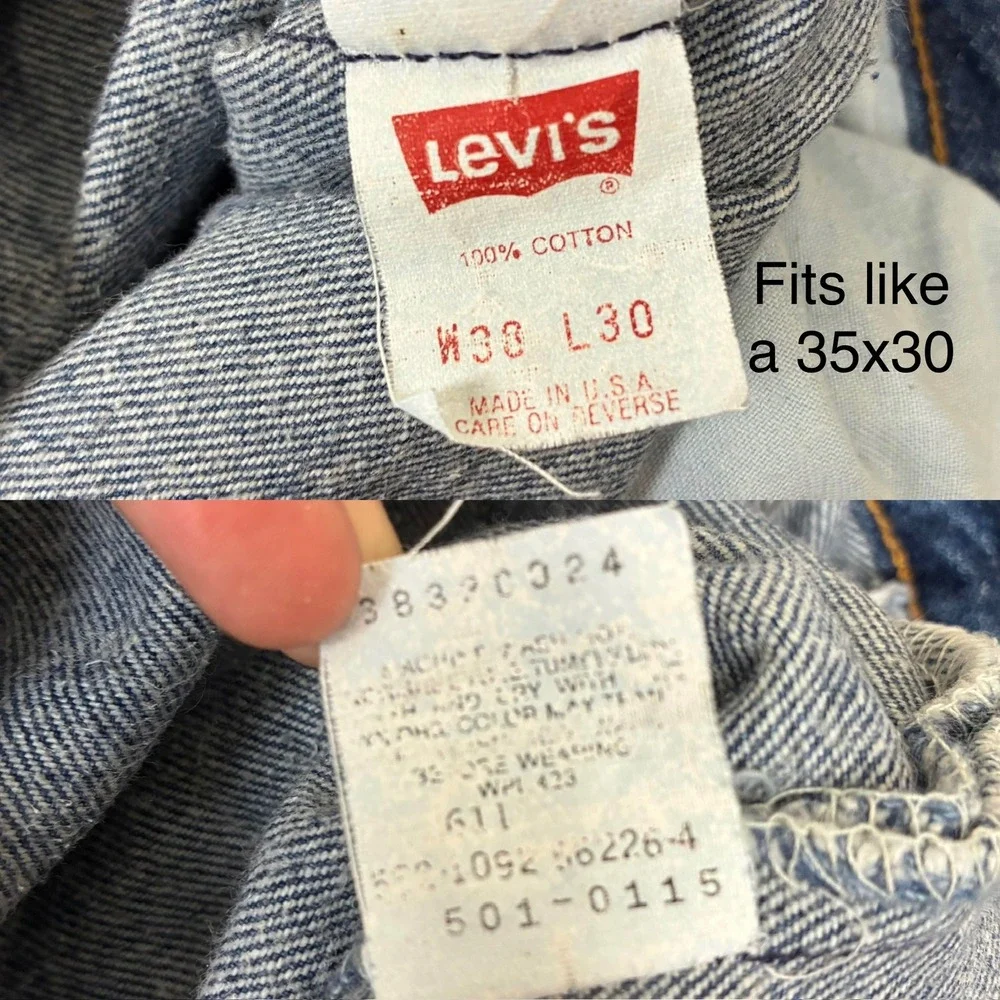 Vintage Levi's 501 Dark Wash Jeans Men's Size 38x30 (FITS 35x30) Made in USA 90s